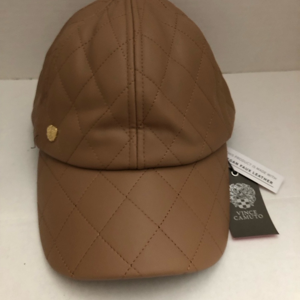 Vince Camuto Brown Quilted Hat with Metallic Crest